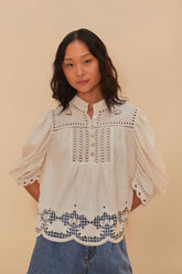 Off-White Romantic Richelieu LENZING™ ECOVERO™ Euroflax™ Blouse | FARM Rio
