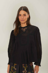 Black Short Sleeve Collar Blouse | FARM Rio Online
