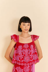 Red Palm Tree Richelieu Blouse | FARM Rio Outlet