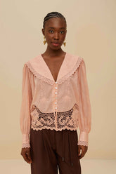 Pink Lacy Long Sleeve Blouse | FARM Rio For Sale