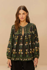 Black Flowers Arch LENZING™ ECOVERO™ Euroflax™ Blouse | FARM Rio For Sale