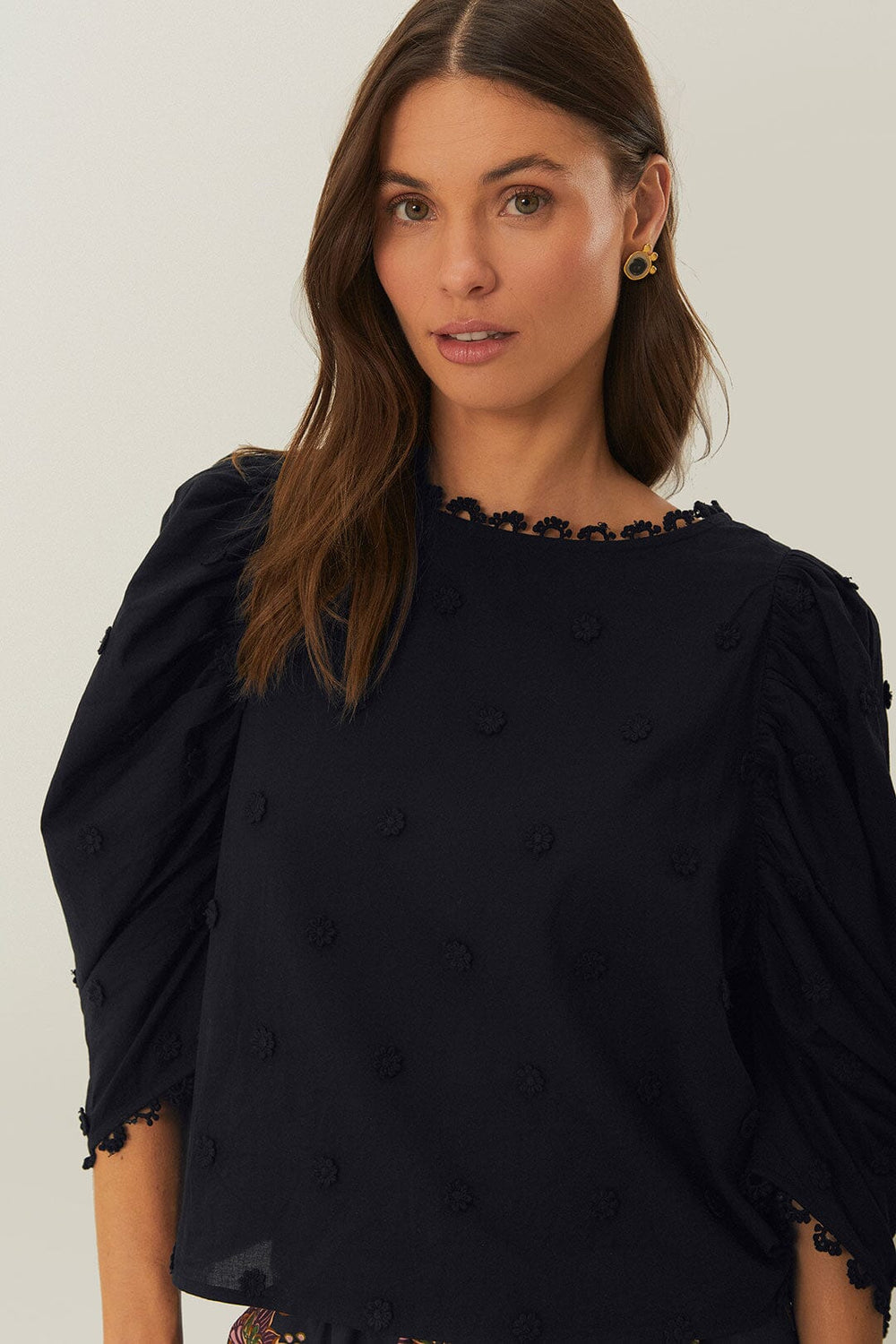 Black 3D Flowers Blouse | FARM Rio Online