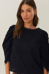 Black 3D Flowers Blouse | FARM Rio Online