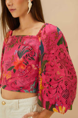 Pink Leopard Flowers Lace Blouse | FARM Rio US