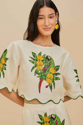 Off-White Maracana Bird Euroflax™ Premium Linen Blouse | FARM Rio Near Me