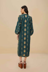 Green Pineapple Embroidered Euroflax™ Premium Linen Tunic Maxi Dress | FARM Rio