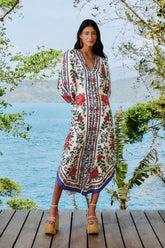 Off-White Flower Tapestry LENZING™ ECOVERO™ Euroflax™ Maxi Dress | FARM Rio For Sale