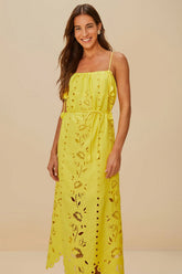 Yellow Richelieu Sleeveless LENZING™ ECOVERO™ Euroflax™ Maxi Dress | FARM Rio For Sale