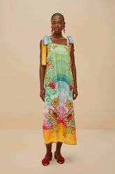 Multicolor Aura Floral Embroidered Euroflax™ Premium Linen Maxi Dress | FARM Rio Near Me