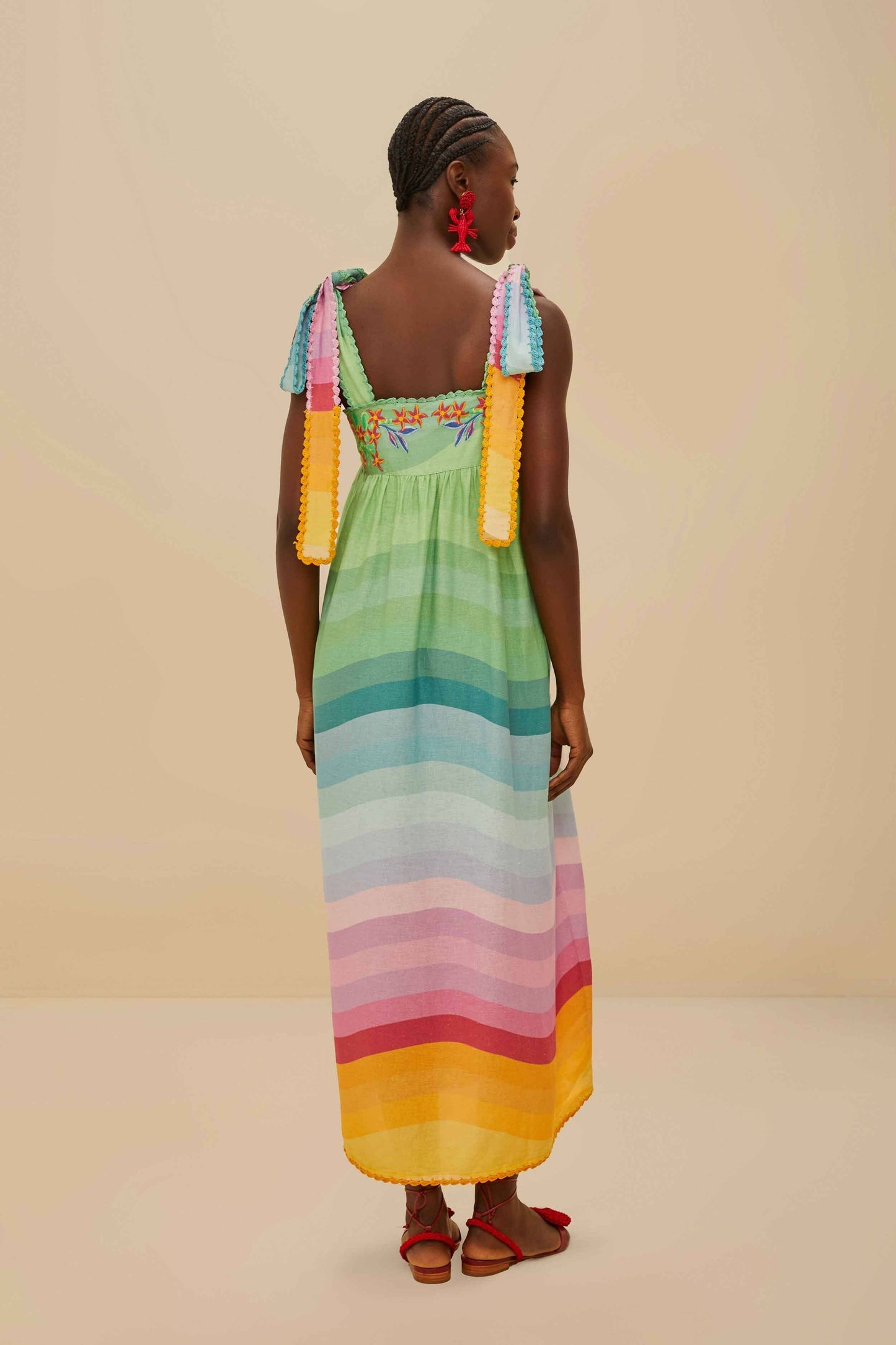 Multicolor Aura Floral Embroidered Euroflax™ Premium Linen Maxi Dress | FARM Rio Near Me