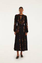 Black Berry Garden Long Sleeve Pleated Maxi Dress | FARM Rio | FARM Rio Outlet