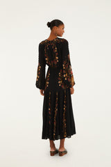 Black Berry Garden Long Sleeve Pleated Maxi Dress | FARM Rio | FARM Rio Outlet