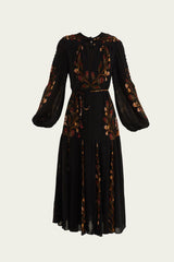 Black Berry Garden Long Sleeve Pleated Maxi Dress | FARM Rio | FARM Rio Outlet
