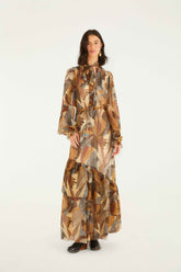 Cream Dotted Macaws Long Sleeve Maxi Dress | FARM Rio | FARM Rio Near Me