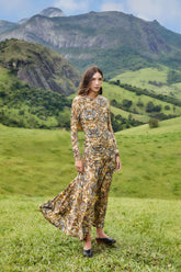 Blue Winter Tapestry Long Sleeve Maxi Dress | FARM Rio | FARM Rio