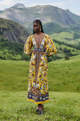 Yellow Flowering Garden Tree Organic Cotton Maxi Dress | FARM Rio | FARM Rio Online