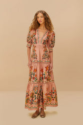 Pink Garden Delight Short Sleeve Maxi Dress | FARM Rio US