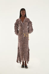 Pink Baby Leopard Long Sleeve Angled Frill Maxi Dress | FARM Rio | FARM Rio Online