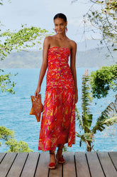 Orange Flying Birds Strapless Midi Dress | FARM Rio