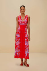 Red Porcelain Garden Euroflax™ Premium Linen Midi Dress | FARM Rio Online