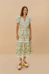 Off-White Folk Floral Lace Midi Dress | FARM Rio Discount