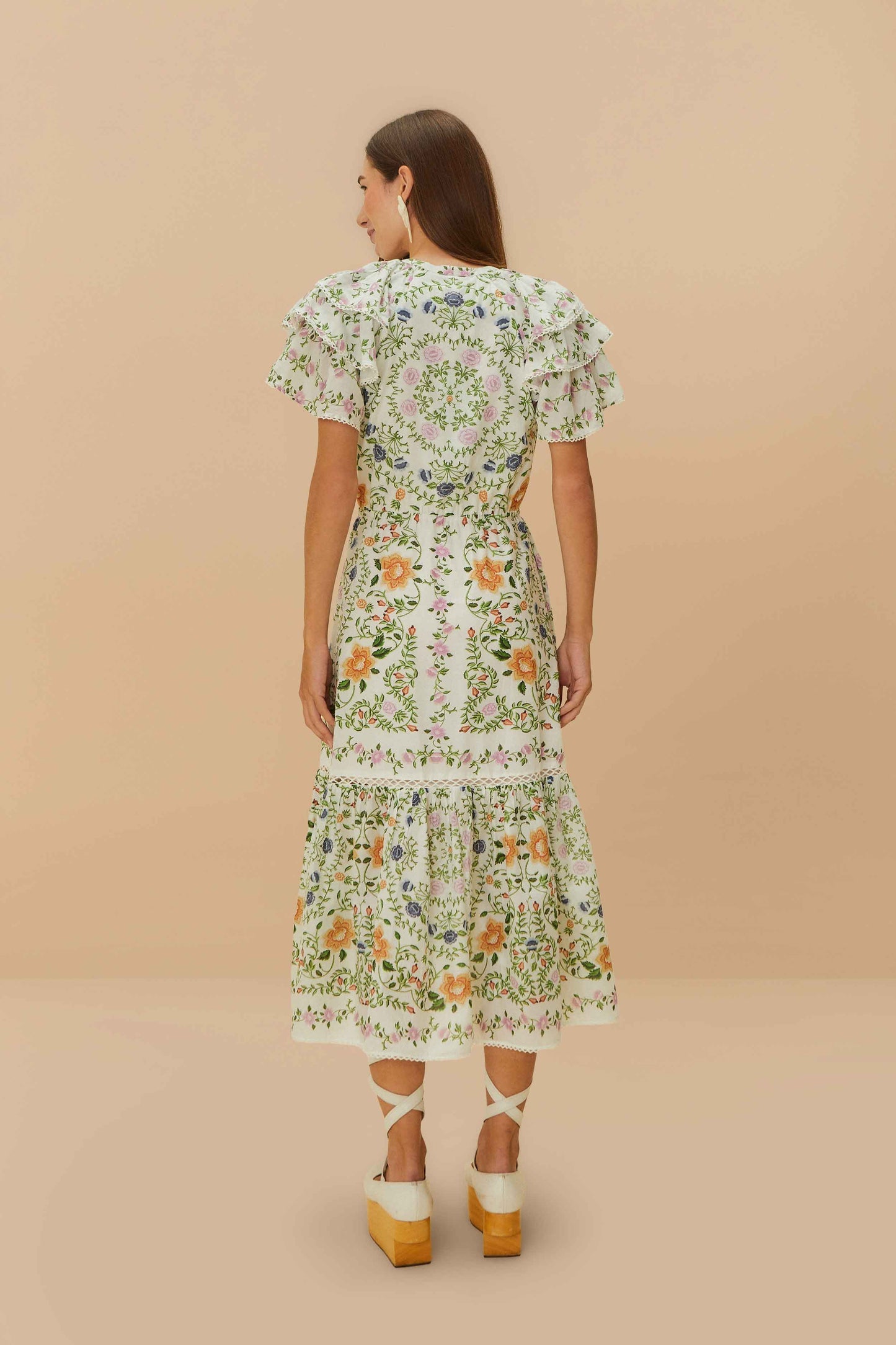 Off-White Folk Floral Lace Midi Dress | FARM Rio Discount