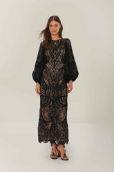 Black Nature Guipure Midi Dress | FARM Rio On Sale
