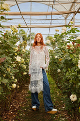 Off-White Nautical Guipure Long Sleeve Midi Dress | FARM Rio Outlet