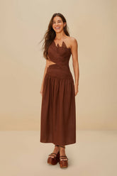 Burgundy Leaves Cut-Out LENZING™ ECOVERO™ Euroflax™ Midi Dress | FARM Rio For Sale