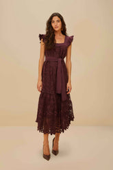 Brown Pineapple Guipure Midi Dress | FARM Rio Online