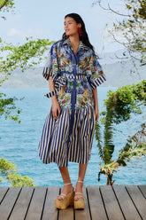Blue Fresh Table Scarf Organic Cotton Midi Dress | FARM Rio Outlet
