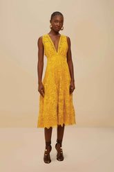 Landscape Guipure Mustard Yellow Midi Dress | FARM Rio For Sale