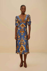 Blue Ornament Floral Midi Dress | FARM Rio Outlet