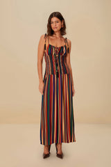 Multicolor Pipa Stripes Midi Dress | FARM Rio For Sale