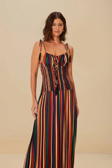 Multicolor Pipa Stripes Midi Dress | FARM Rio For Sale