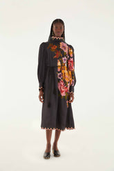 Black Chenille Flowers Lenzing� Ecovero� Viscose Midi Dress | FARM Rio | FARM Rio