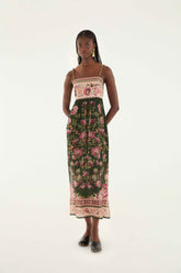 Green Flowering Garden Tree Sleveeless Midi Dress | FARM Rio | FARM Rio Discount