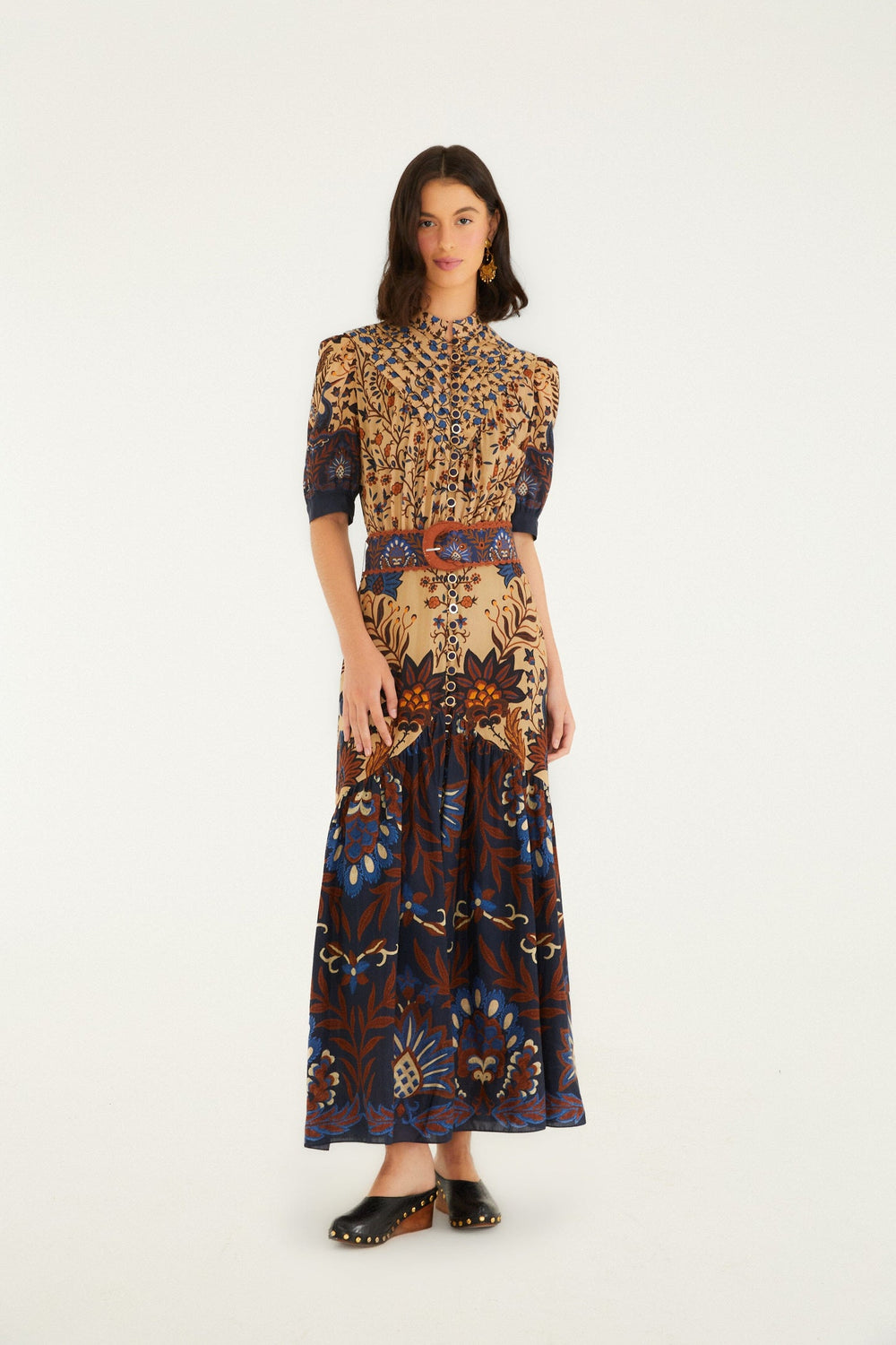 Cream Marvelous Garden Short Sleeve Midi Dress | FARM Rio | FARM Rio Discount