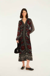 Black Valentina Ruffled Long Sleeve Midi Dress | FARM Rio | FARM Rio Near Me