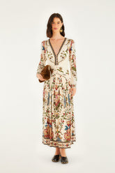 Cream Majestic Hearts Long Sleeve Midi Dress | FARM Rio | FARM Rio