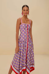 Multicolor Graphic Pineapple Scarf Organic Cotton Midi Dress | FARM Rio US