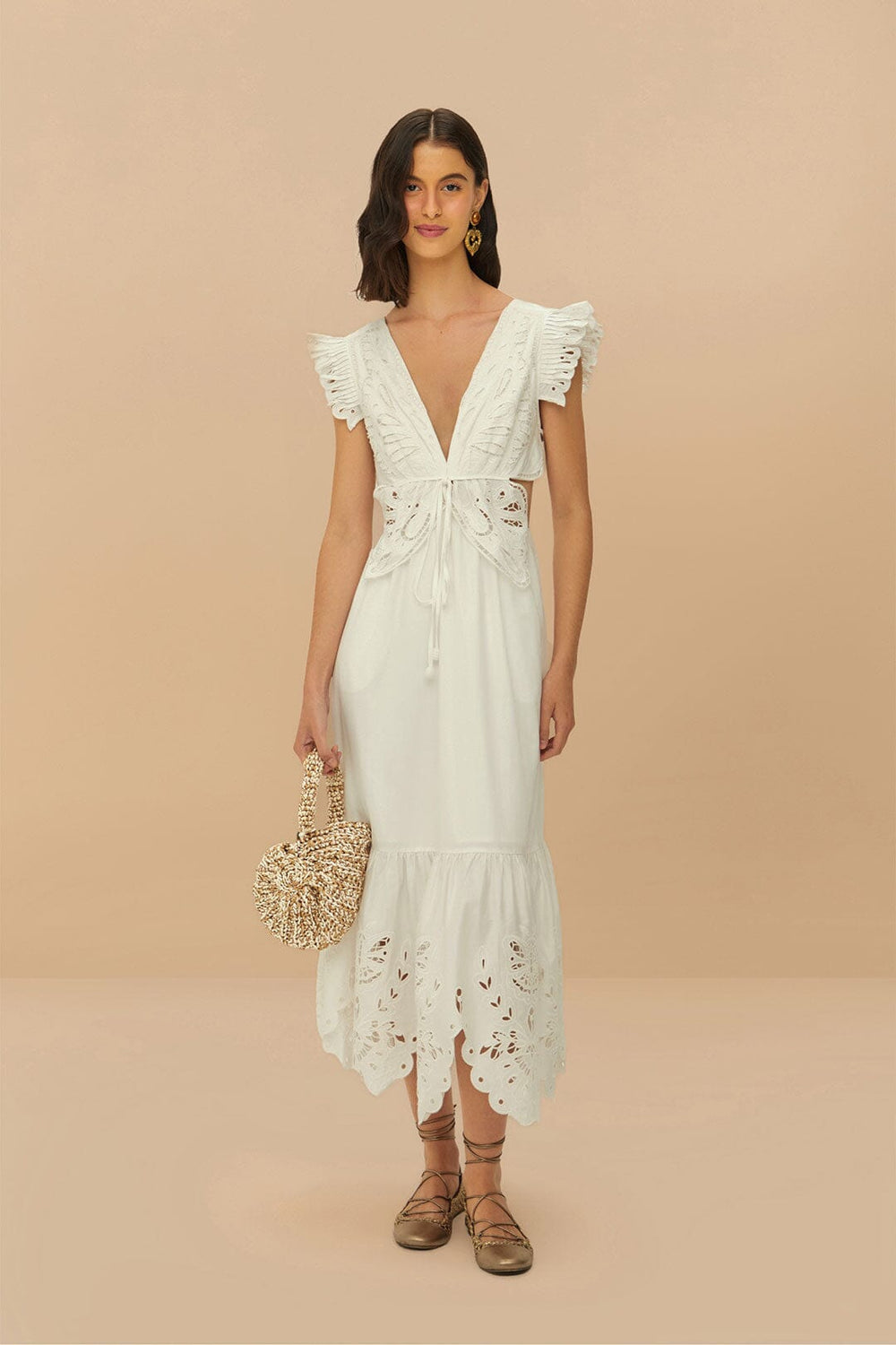 Off-White Butterfly Richelieu Midi Dress | FARM Rio Online