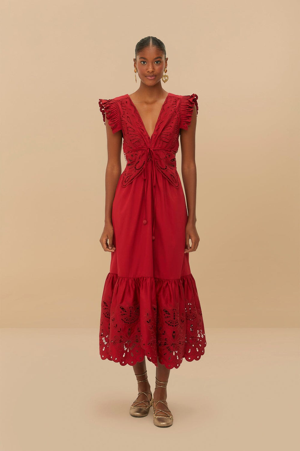 Red Butterfly Cut-Out Midi Dress | FARM Rio Discount