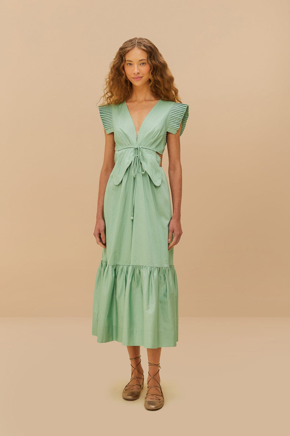 Light Green Butterfly Cut-Out Midi Dress | FARM Rio US