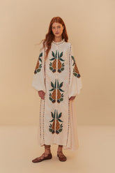 Light Pink Cross Stitch Pineapple Embroidered Midi Dress | FARM Rio On Sale
