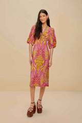 Pineapple Tapestry Pink Midi Dress | FARM Rio Outlet