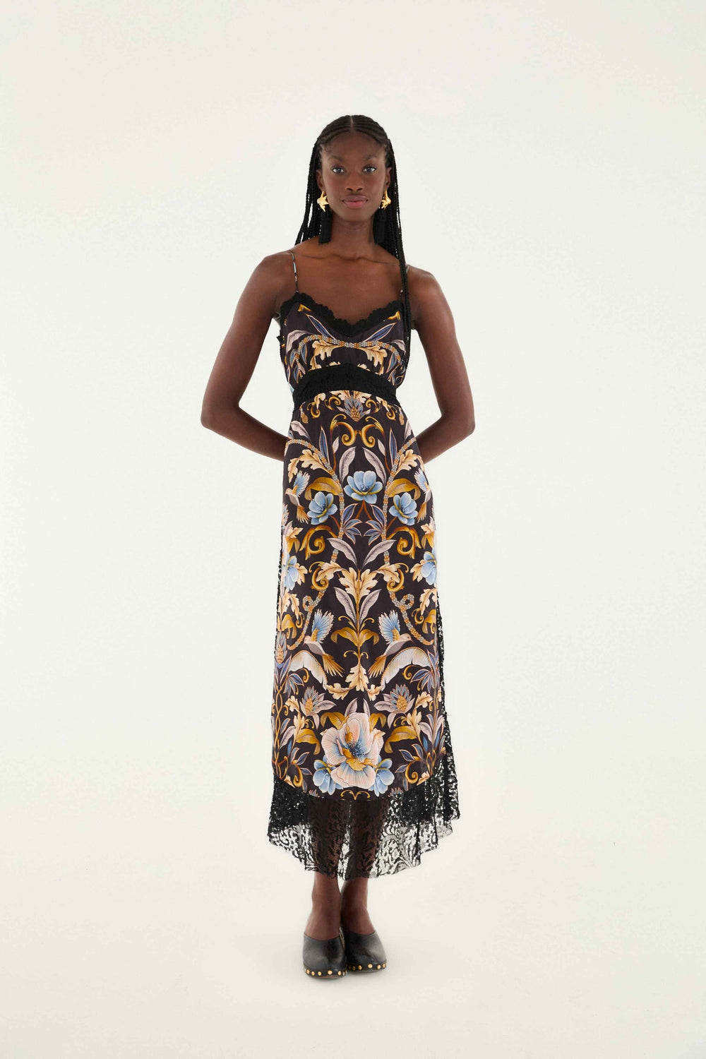 Black Flowerful Garden Midi Dress | FARM Rio | FARM Rio Discount