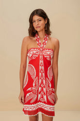 Red Majestic Coconut Tree Euroflax™ Premium Linen Mini Dress | FARM Rio On Sale