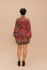 Brown Bright Flora Long Sleeve Mini Dress | FARM Rio Online