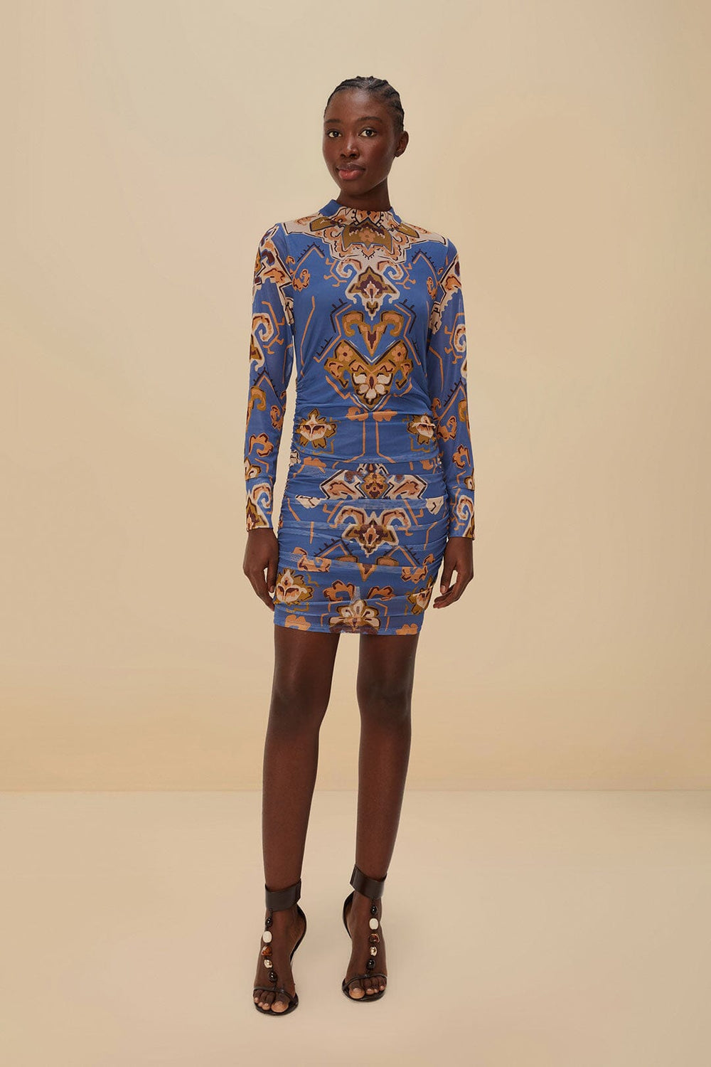 Blue Ornament Floral Tulle Mini Dress | FARM Rio US